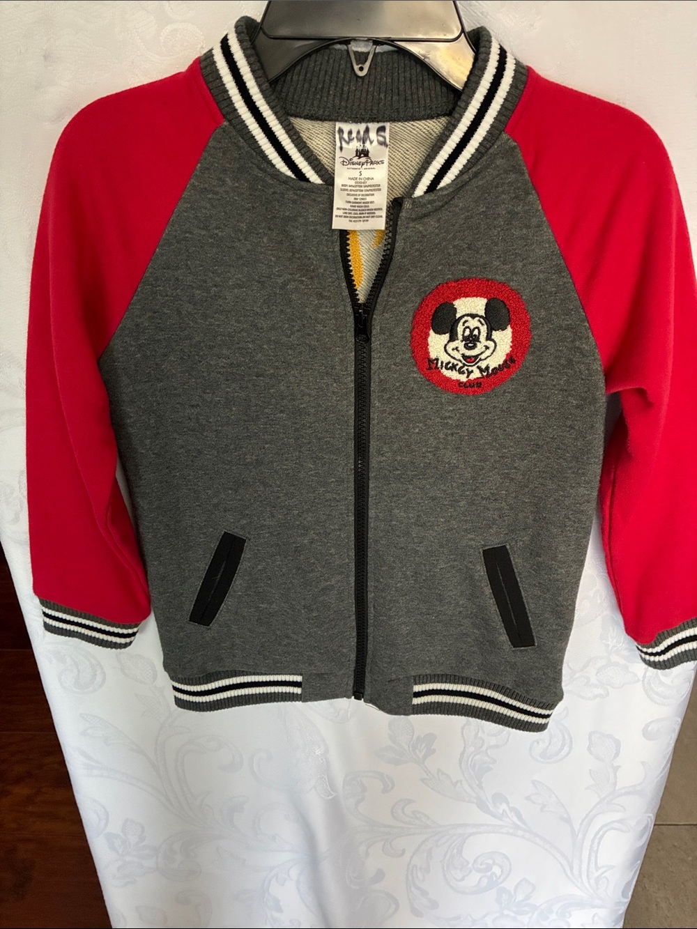 Disney Gray & Red Mickey Mouse Raglan Zip Hoodie